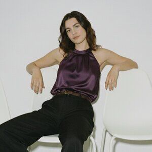 Satin Purple Halter Top Womens XS